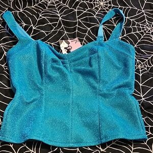 BNWT Vixen Micheline Pitt Turquoise Lurex Top. XL